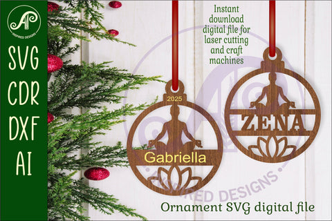 Yoga and lotus flower personalized Christmas Ornament SVG SVG APInspireddesigns 