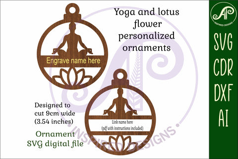 Yoga and lotus flower personalized Christmas Ornament SVG SVG APInspireddesigns 