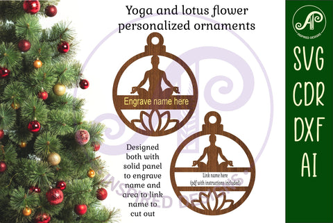 Yoga and lotus flower personalized Christmas Ornament SVG SVG APInspireddesigns 