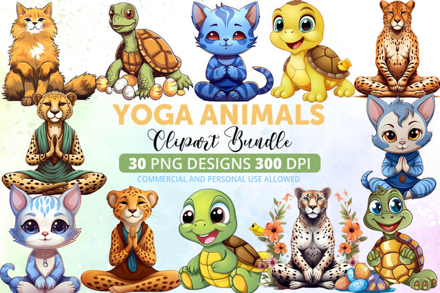 Yoga Animals Watercolor Clipart Bundle Sublimation Regulrcrative 