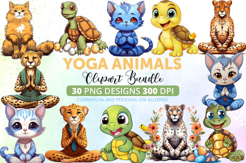 Yoga Animals Watercolor Clipart Bundle Sublimation Regulrcrative 