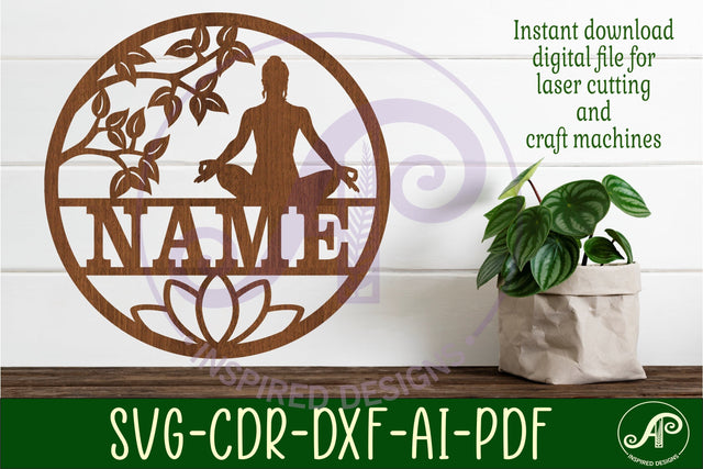 Yoga female name sign svg laser cut template SVG APInspireddesigns 