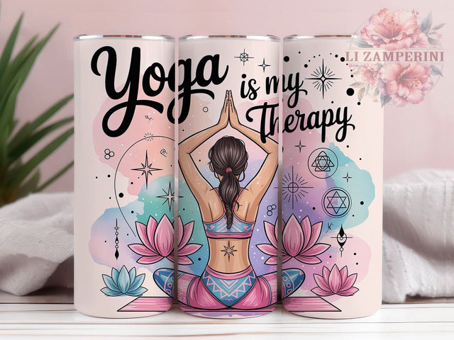 Yoga Is My Therapy Meditation Tumbler, Yoga Meditation Wrap, 20Oz Sublimation Design, Mindfulness Yoga Cup, Spiritual Meditation Drinkware, Boho Yoga Gift, Inner Peace Tumbler Sublimation Li Zamperini 