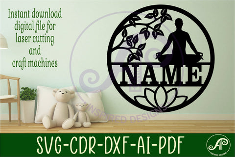 Yoga male name sign svg laser cut template SVG APInspireddesigns 