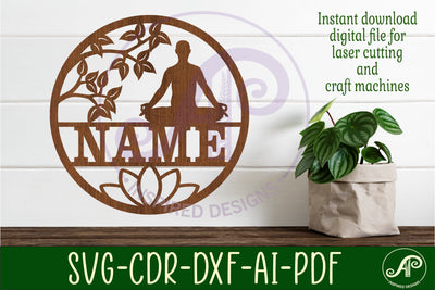 Yoga male name sign svg laser cut template SVG APInspireddesigns 