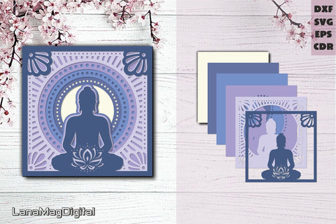 Yoga mandala svg Lotus flower svg Layered Mandala Buddha shadow box 3D Paper LanaMagDigital 