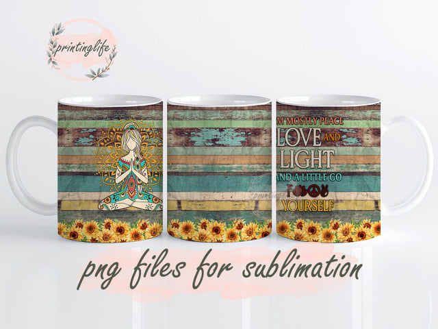 Yoga Mug, With Lid Im Mostly Peace Love And Light Insulated Breath Dragonfly Mug Wrap Design, Instant Digital Design Download Mug Wrap Design, Mug Design PNG Sublimation PrintingLife 