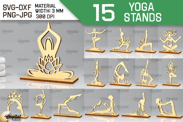 Yoga Stand Decor Lasercut Bundle. Yoga Pose SVG. Yoga Sign Lasercut SVG Evgenyia Guschina 