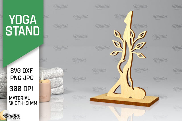 Yoga Stand Decor Lasercut. Yoga Pose SVG. Yoga Sign Lasercut SVG Evgenyia Guschina 