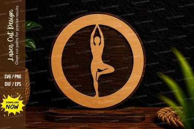 Yoga Tree Pose Circle Ornament Laser Cut SVG File SVG Regulrcrative 