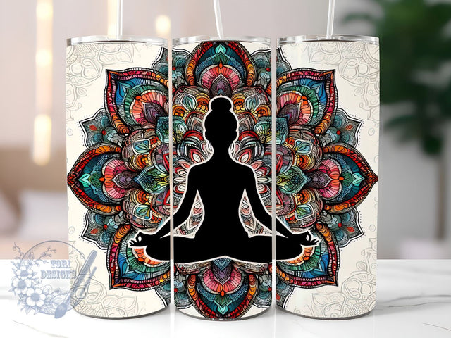 Yoga Tumbler, Colorful Mandala with Yoga Pose 20 oz Tumbler PNG, Straight & Tapered Tumbler Wrap PNG, Instant Digital Download PNG, Sublimation Designs Downloads Sublimation ToriDesigns 