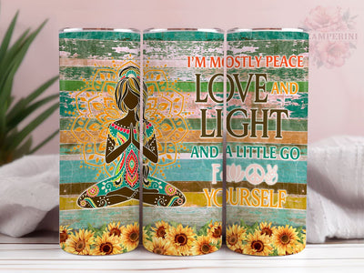 Yoga Tumbler, With Lid Im Mostly Peace Love And Light Insulated 20 Oz Skinny Tumbler Wrap, Straight & Tapered Tumbler Wrap, Instant Digital Download Sublimation Li Zamperini 