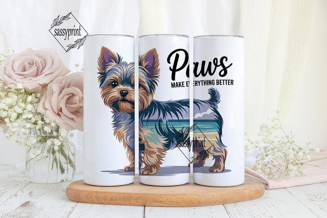 Yorkie Beach Vibes 20oz Tumbler Wrap Sublimation sassyprint 