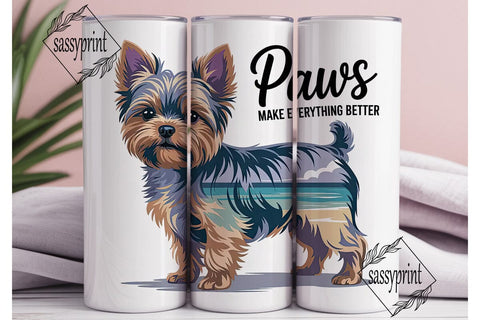 Yorkie Beach Vibes 20oz Tumbler Wrap Sublimation sassyprint 