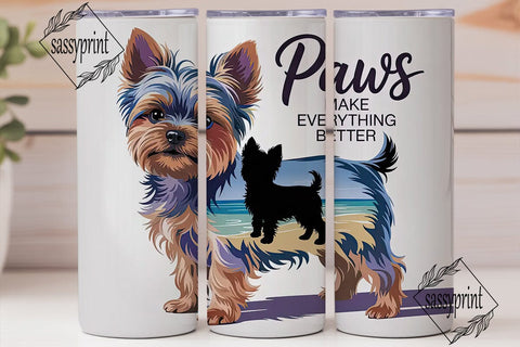 Yorkie Beach Vibes 20oz Tumbler Wrap Sublimation sassyprint 