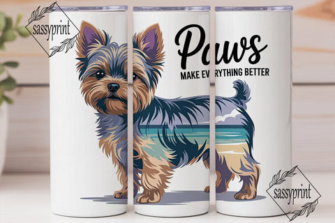 Yorkie Beach Vibes 20oz Tumbler Wrap Sublimation sassyprint 