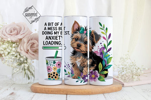 Yorkie Boba & Anxiety 20oz Tumbler Wrap Sublimation sassyprint 