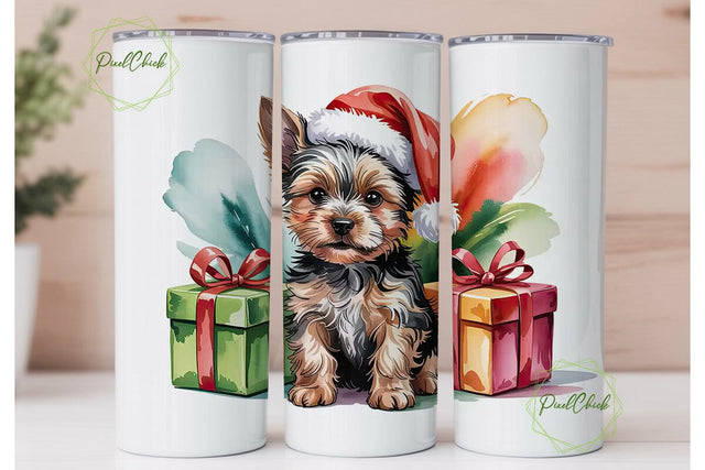 Yorkie Christmas Puppy 20oz Tumbler Wrap Sublimation PixelChick 