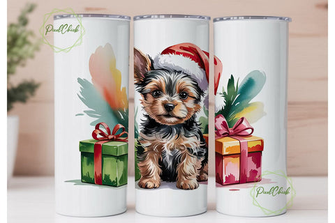 Yorkie Christmas Puppy 20oz Tumbler Wrap Sublimation PixelChick 