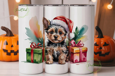 Yorkie Christmas Puppy 20oz Tumbler Wrap Sublimation PixelChick 