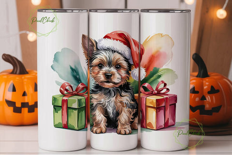 Yorkie Christmas Puppy 20oz Tumbler Wrap Sublimation PixelChick 
