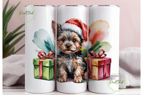 Yorkie Christmas Puppy 20oz Tumbler Wrap Sublimation PixelChick 
