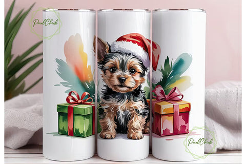 Yorkie Christmas Puppy 20oz Tumbler Wrap Sublimation PixelChick 