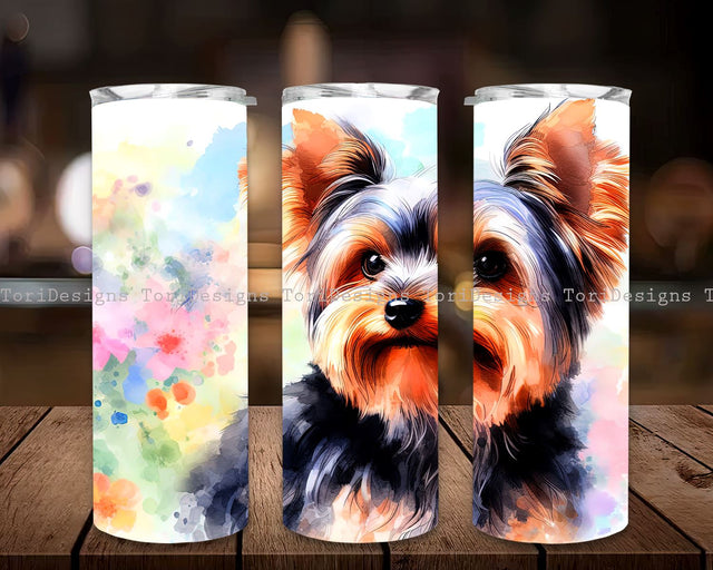 Yorkie Dog 20 oz Skinny Tumbler Sublimation Design Digital Download PNG Instant, Pet Lover Wrap, Dog Tumbler, Sunflower Tumbler Sublimation ToriDesigns 
