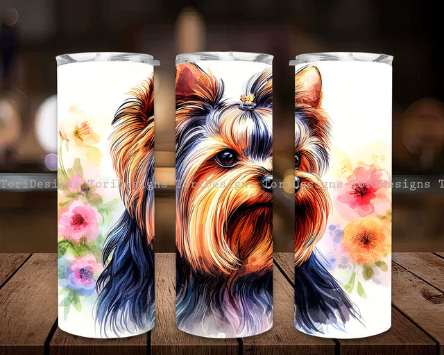Yorkie Dog 20 oz Skinny Tumbler Sublimation Design Digital Download PNG Instant, Pet Lover Wrap, Dog Tumbler, Sunflower Tumbler Sublimation ToriDesigns 