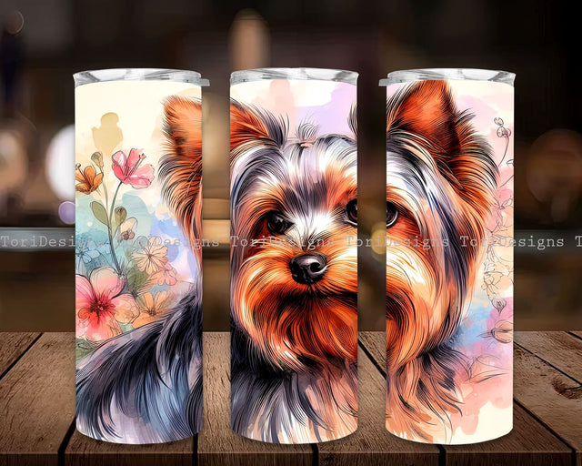 Yorkie Dog 20 oz Skinny Tumbler Sublimation Design Digital Download PNG Instant, Pet Lover Wrap, Dog Tumbler, Sunflower Tumbler Sublimation ToriDesigns 