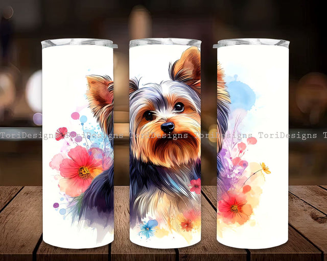 Yorkie Dog 20 oz Skinny Tumbler Sublimation Design Digital Download PNG Instant, Pet Lover Wrap, Dog Tumbler, Sunflower Tumbler Sublimation ToriDesigns 