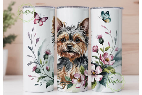 Yorkie Floral Tumbler Wrap PNG Sublimation PixelChick 