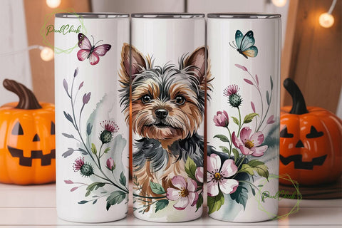 Yorkie Floral Tumbler Wrap PNG Sublimation PixelChick 