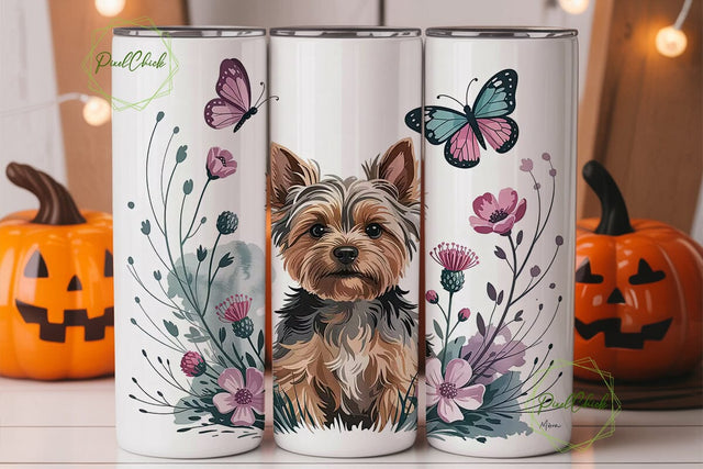 Yorkie Floral Tumbler Wrap PNG Sublimation PixelChick 