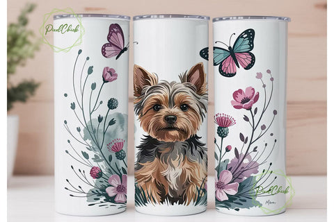 Yorkie Floral Tumbler Wrap PNG Sublimation PixelChick 