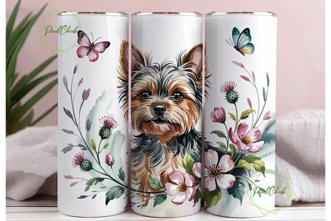 Yorkie Floral Tumbler Wrap PNG Sublimation PixelChick 