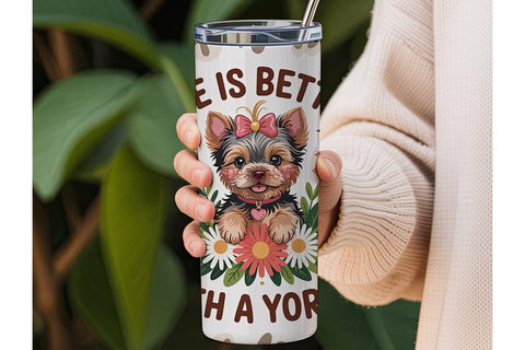 Yorkie Floral Tumbler Wrap Sublimation DesignSVG 