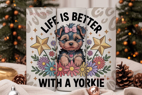 Yorkie Floral Tumbler Wrap Sublimation DesignSVG 