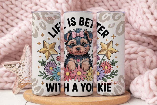 Yorkie Floral Tumbler Wrap Sublimation DesignSVG 