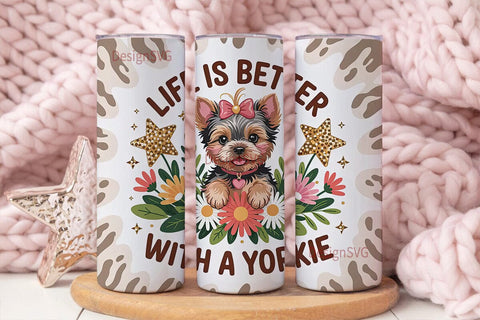 Yorkie Floral Tumbler Wrap Sublimation DesignSVG 