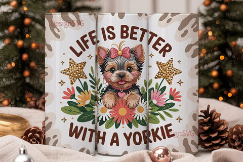 Yorkie Floral Tumbler Wrap Sublimation DesignSVG 