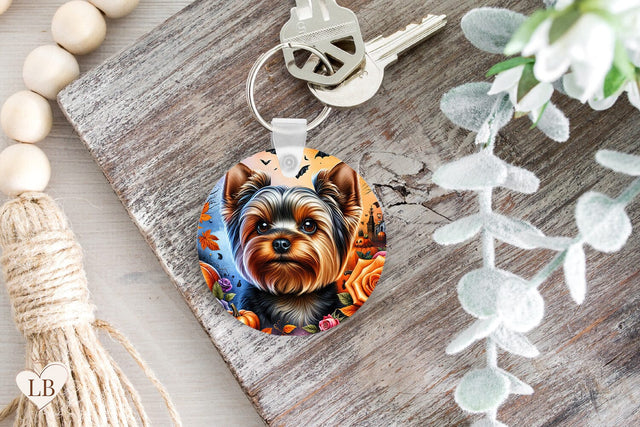 Yorkie Keychain Sublimation, Halloween Key Ring PNG Sublimation BijouBay 