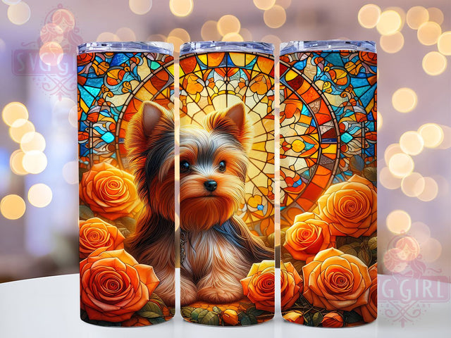Yorkie Rose Gold Tumbler Wrap, Rose Gold Wrap, 20oz Sublimation Wrap, Dog Lover Cup, Glass Tumbler Design, Yorkshire Terrier Tumbler, Elegant Pet Mom Tumbler Sublimation SvggirlplusArt 
