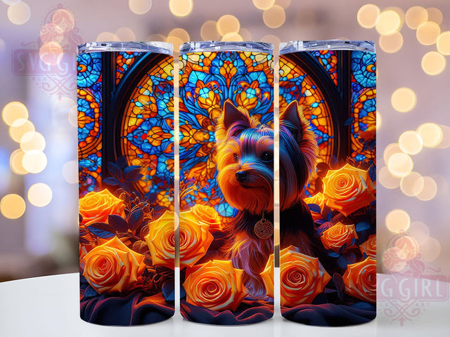 Yorkie Rose Gold Tumbler Wrap, Rose Gold Wrap, 20oz Sublimation Wrap, Dog Lover Cup, Glass Tumbler Design, Yorkshire Terrier Tumbler, Elegant Pet Mom Tumbler Sublimation SvggirlplusArt 
