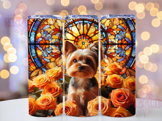 Yorkie Rose Gold Tumbler Wrap, Rose Gold Wrap, 20oz Sublimation Wrap, Dog Lover Cup, Glass Tumbler Design, Yorkshire Terrier Tumbler, Elegant Pet Mom Tumbler Sublimation SvggirlplusArt 