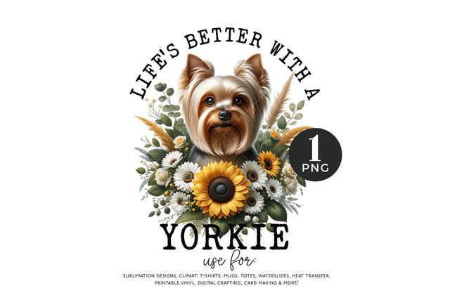 Yorkie Sublimation PNG | Floral Dog Clipart Sublimation BijouBay 