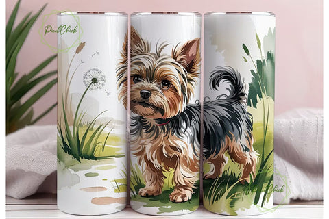 Yorkie Watercolor 20oz Tumbler Wrap Sublimation PixelChick 
