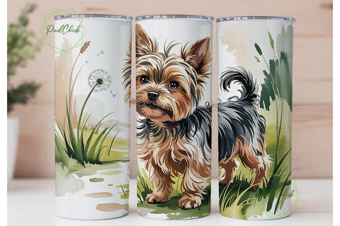 Yorkie Watercolor 20oz Tumbler Wrap Sublimation PixelChick 