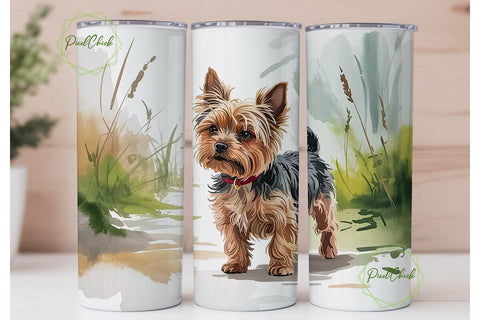 Yorkie Watercolor 20oz Tumbler Wrap Sublimation PixelChick 