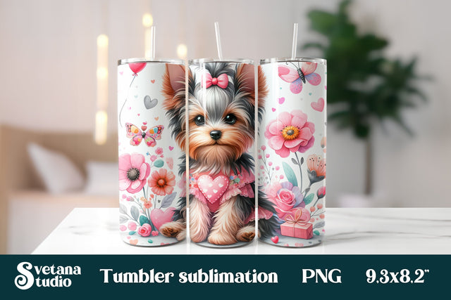 Yorkshire terrier dog flower tumbler PNG | Animal tumbler Sublimation Svetana Studio 
